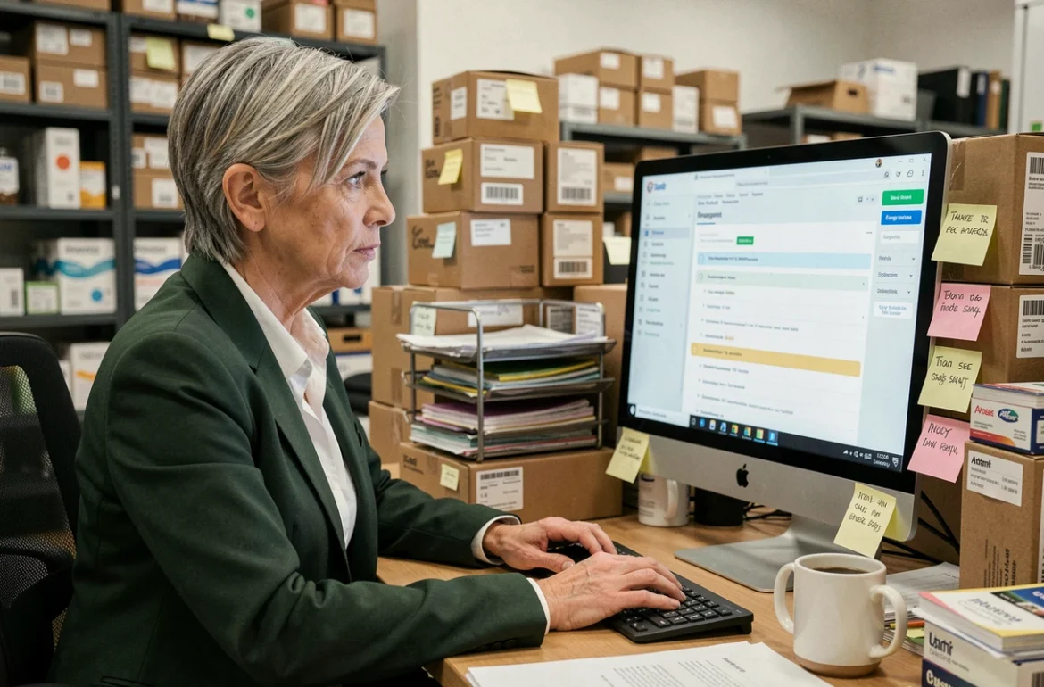 Propriétaire de petite entreprise analysant les statistiques d'une campagne e-mailing personnalisée dans son bureau